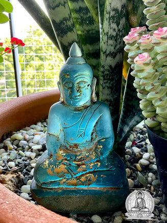 Statue du Bouddha en Verre Alchimique Bleu – Années 1980 – Utharadit, Thaïlande