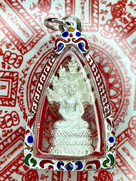 Amulette en argent du Bouddha Phra Naphok - Très Vénérable LP Key. 