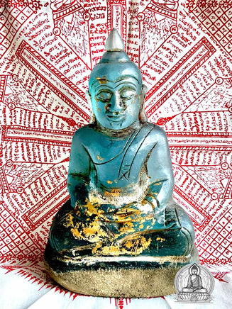 Statue du Bouddha en Verre Alchimique Bleu – Années 1980 – Utharadit, Thaïlande